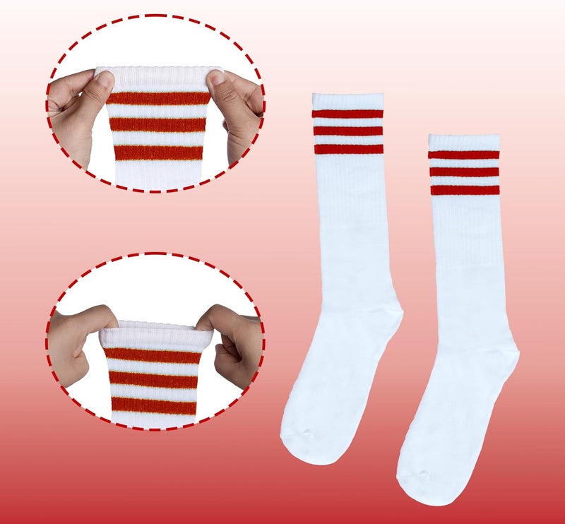 Sucrain 5 Pieces Striped Sweatbands and Socks Set, Sports Sweatbands Wrist Sweat Bands Red, White& Blue High Tube Socks 80s Accessories Costumes for Men Women - Image 3